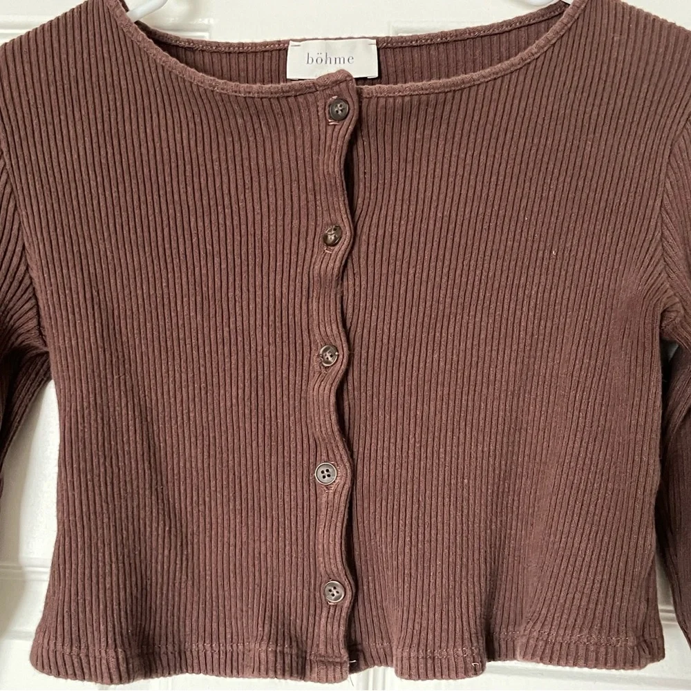 Brown Ribbed Cropped Cardigan - Picture 2 of 4